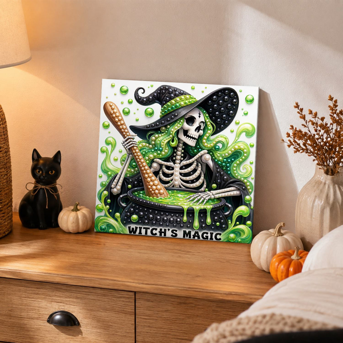 Skeleton Witch at the Cauldron pearl painting – image 2