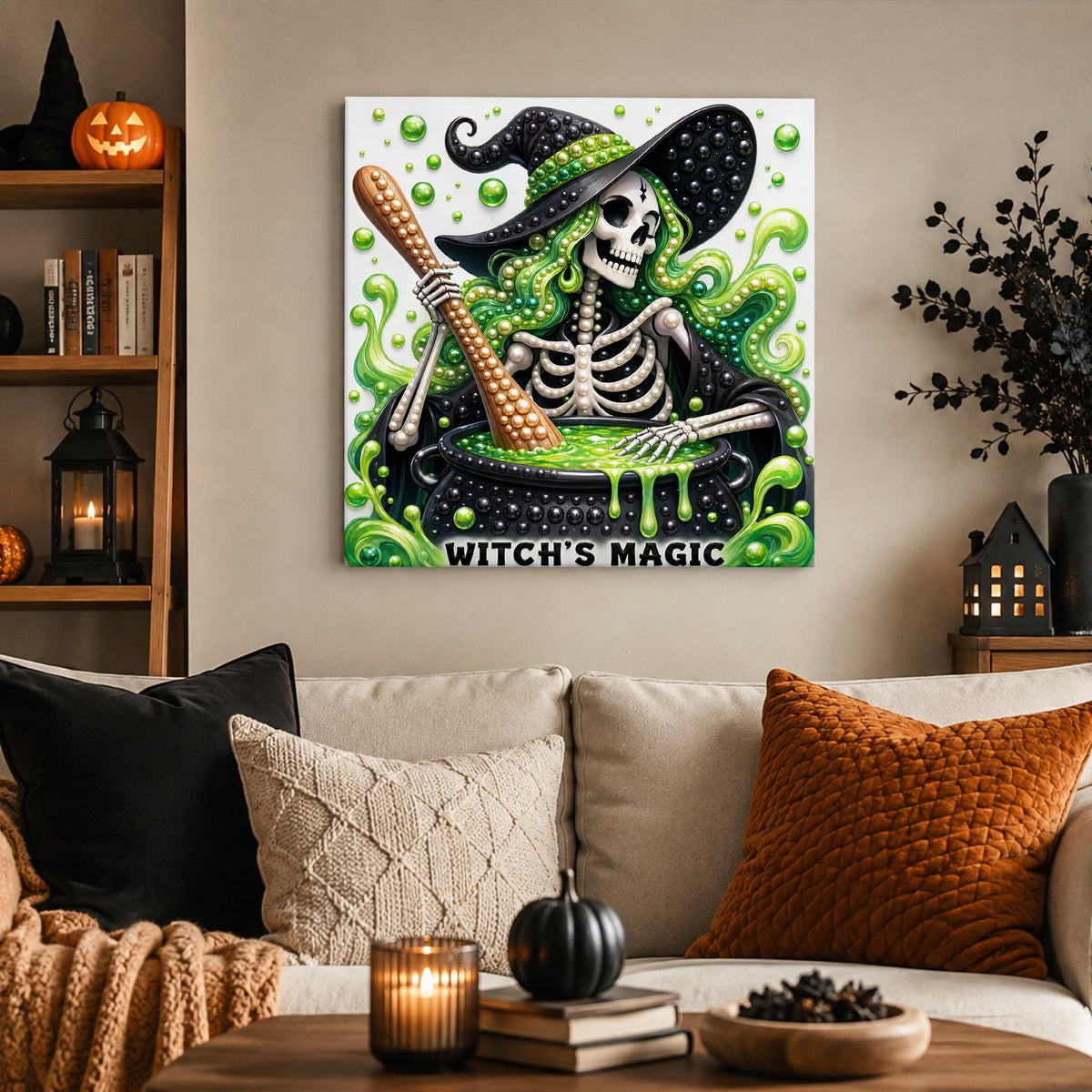 Skeleton Witch at the Cauldron pearl painting – image 3