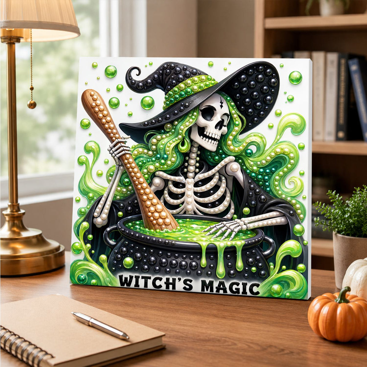 Skeleton Witch at the Cauldron pearl painting – image 5