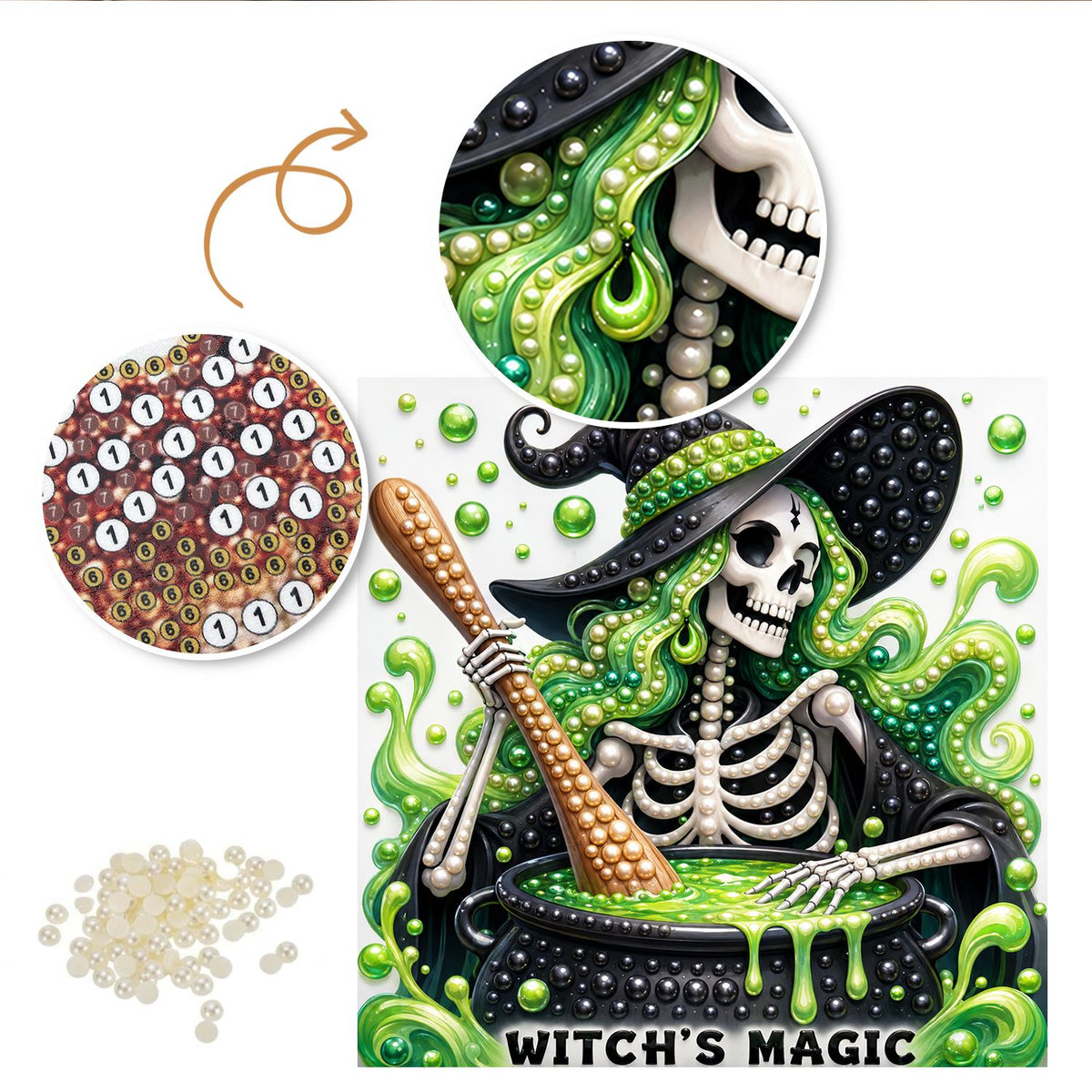 Skeleton Witch at the Cauldron pearl painting – image 6
