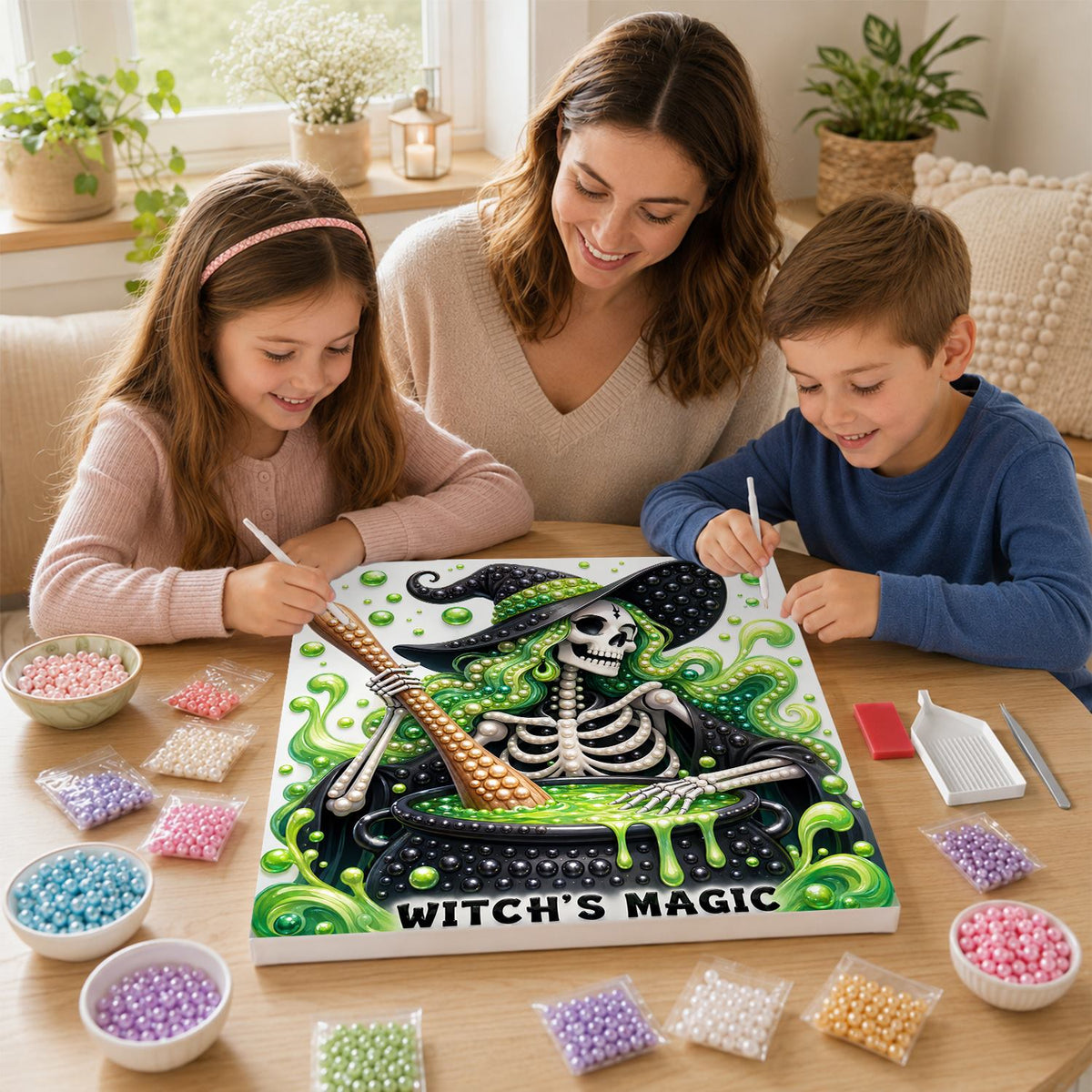 Skeleton Witch at the Cauldron pearl painting – image 15