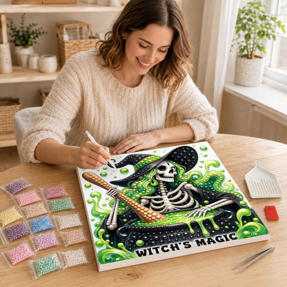 Skeleton Witch at the Cauldron pearl painting – image 16