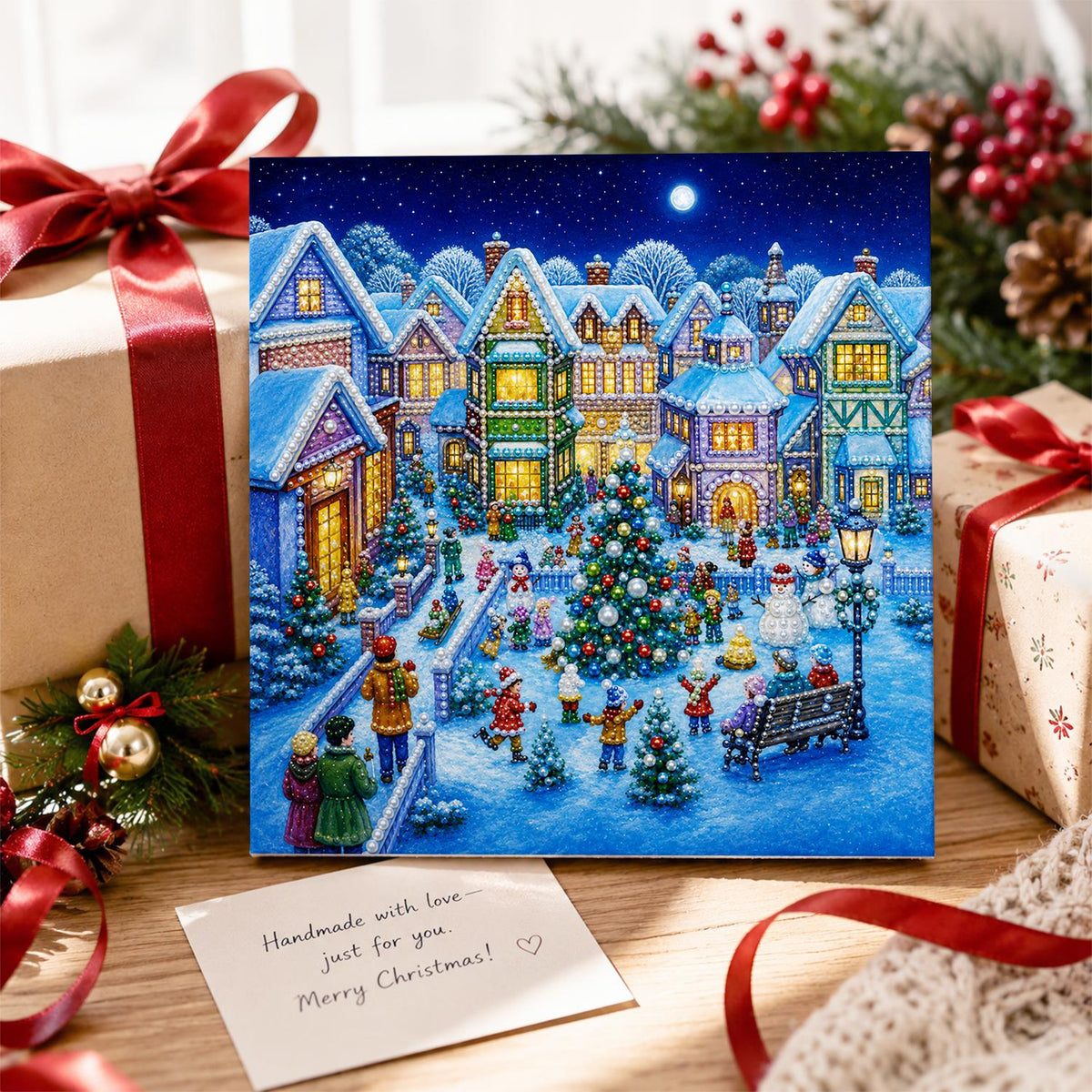Town Square Christmas Gathering pearl painting – image 2