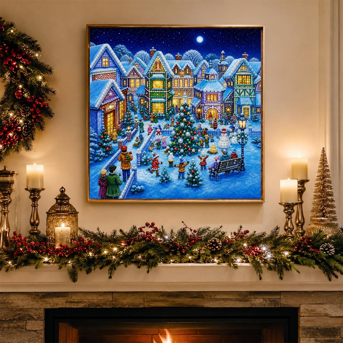 Town Square Christmas Gathering pearl painting – image 3