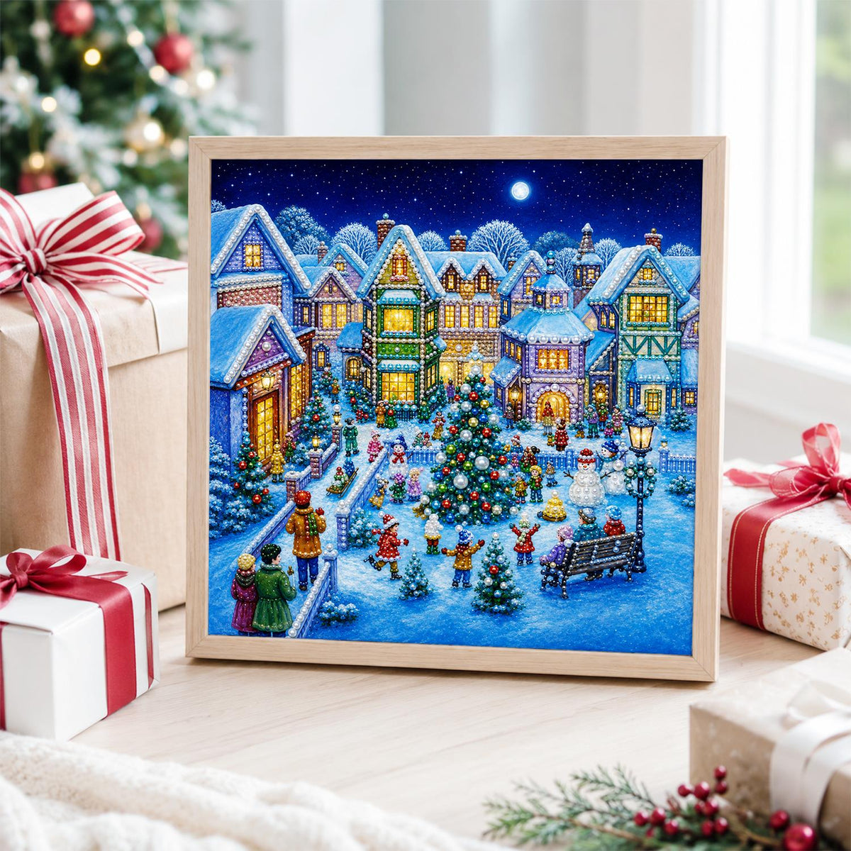 Town Square Christmas Gathering pearl painting – image 4