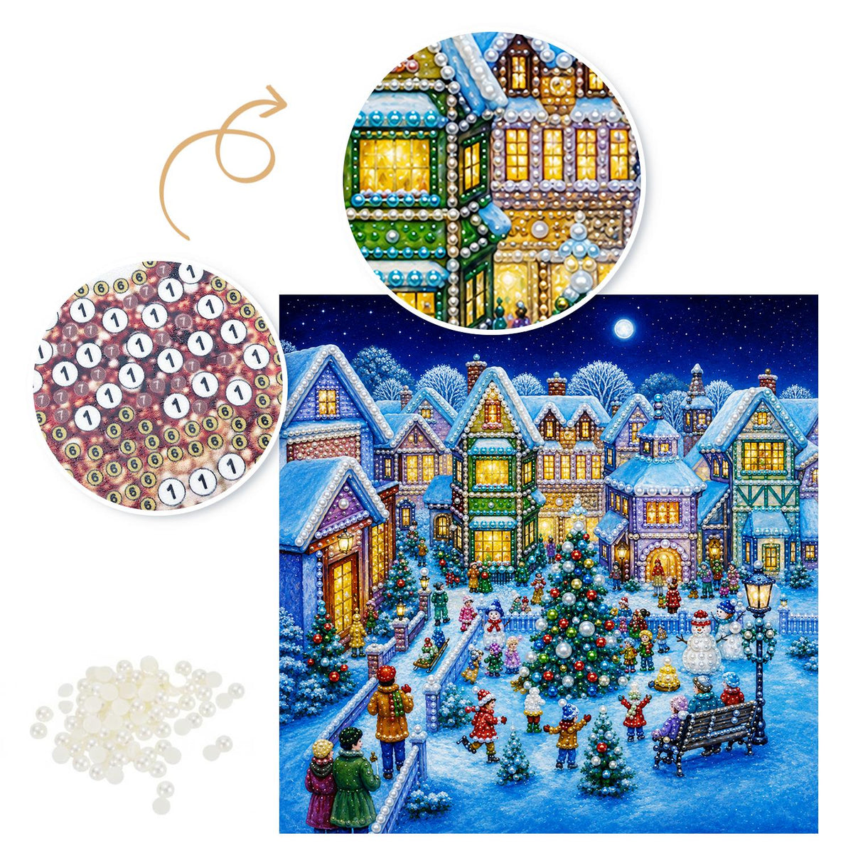 Town Square Christmas Gathering pearl painting – image 6