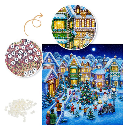 Town Square Christmas Gathering pearl painting – image 6