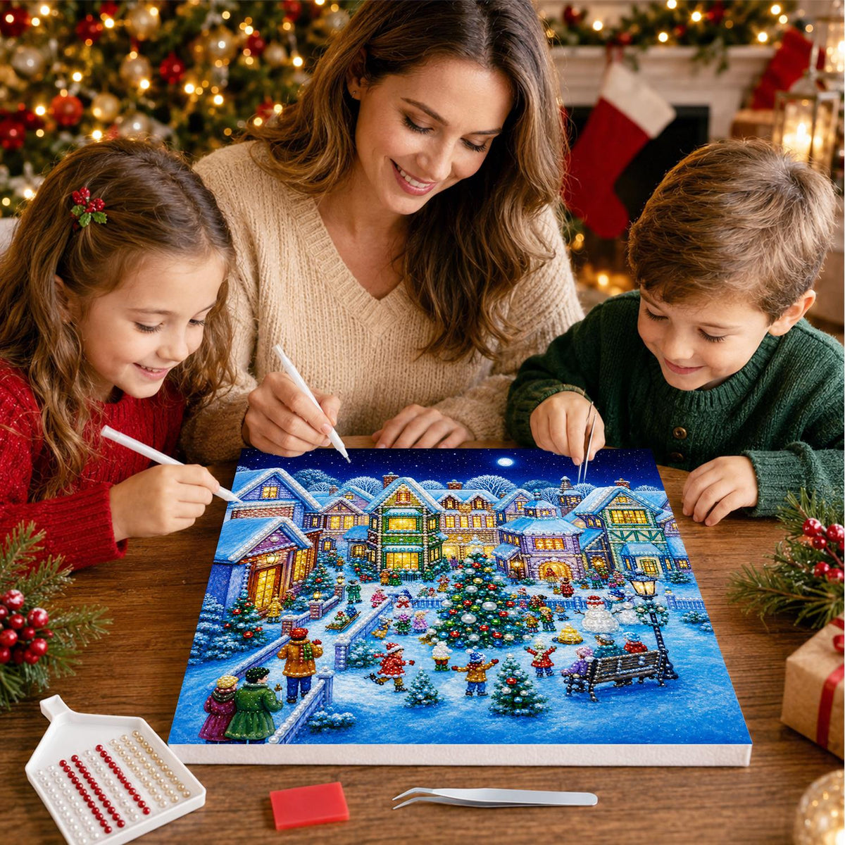 Town Square Christmas Gathering pearl painting – image 15