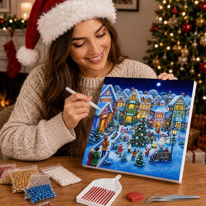 Town Square Christmas Gathering pearl painting – image 16