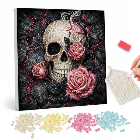 Pearl Skull and Roses Painting pearl painting – image 1