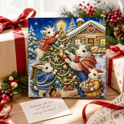 Starlit Lambs Dressing the Tree pearl painting – image 2