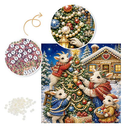 Starlit Lambs Dressing the Tree pearl painting – image 6