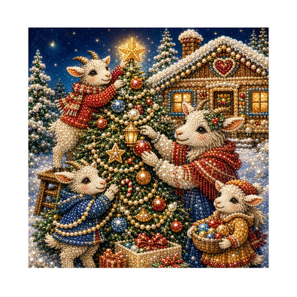 Starlit Lambs Dressing the Tree pearl painting – image 11