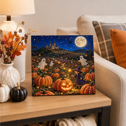 Moonlit Pumpkin Field and Castle pearl painting – image 4