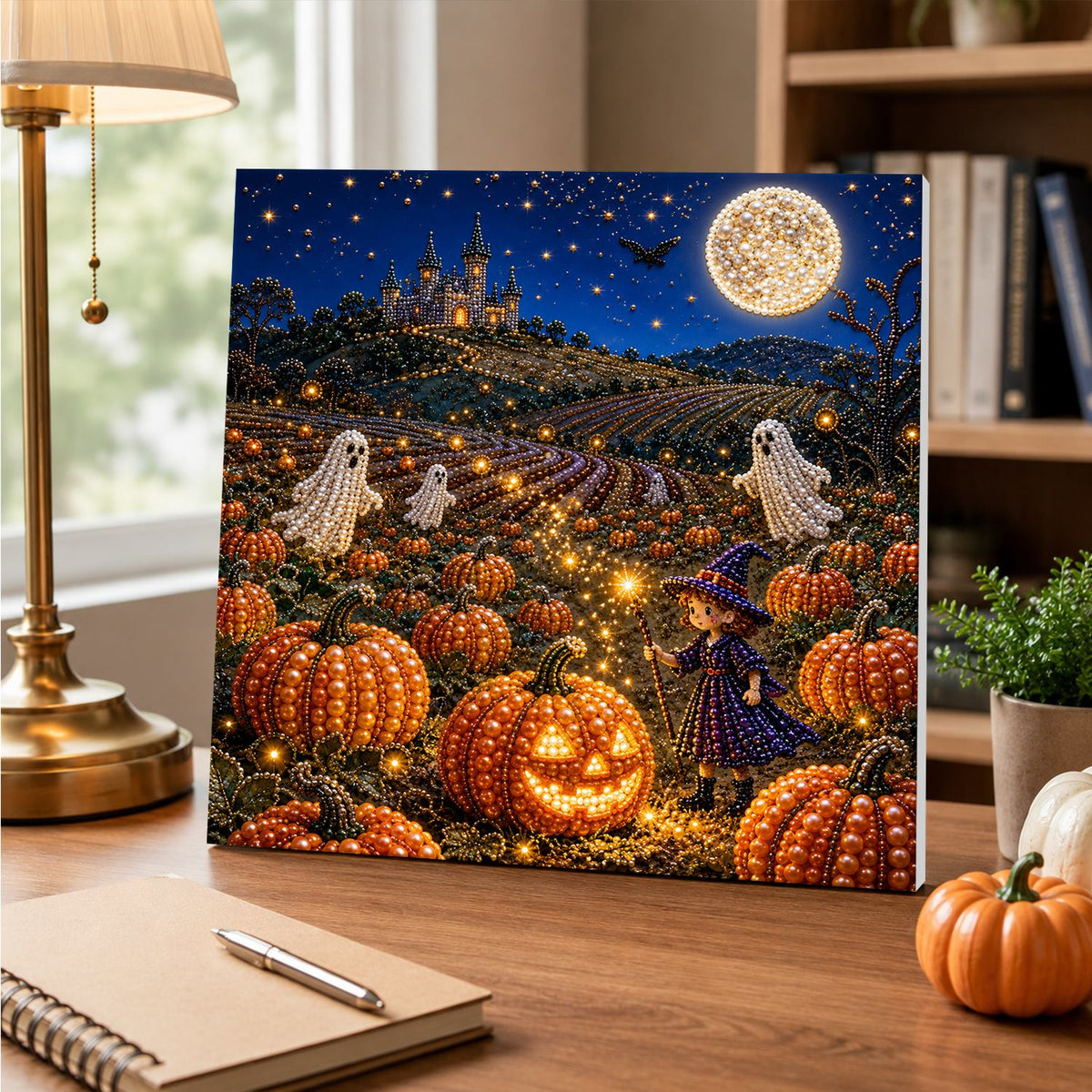 Moonlit Pumpkin Field and Castle pearl painting – image 5