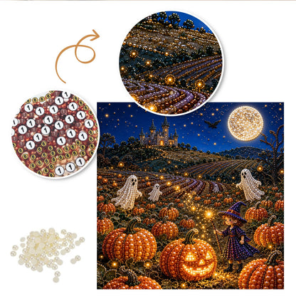 Moonlit Pumpkin Field and Castle pearl painting – image 6