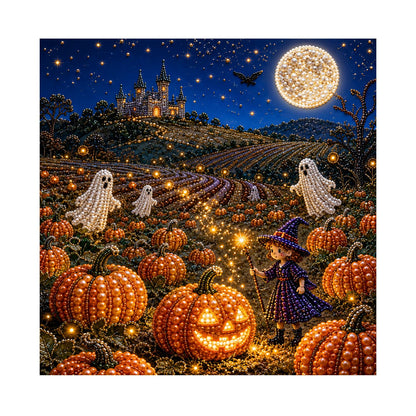 Moonlit Pumpkin Field and Castle pearl painting – image 11
