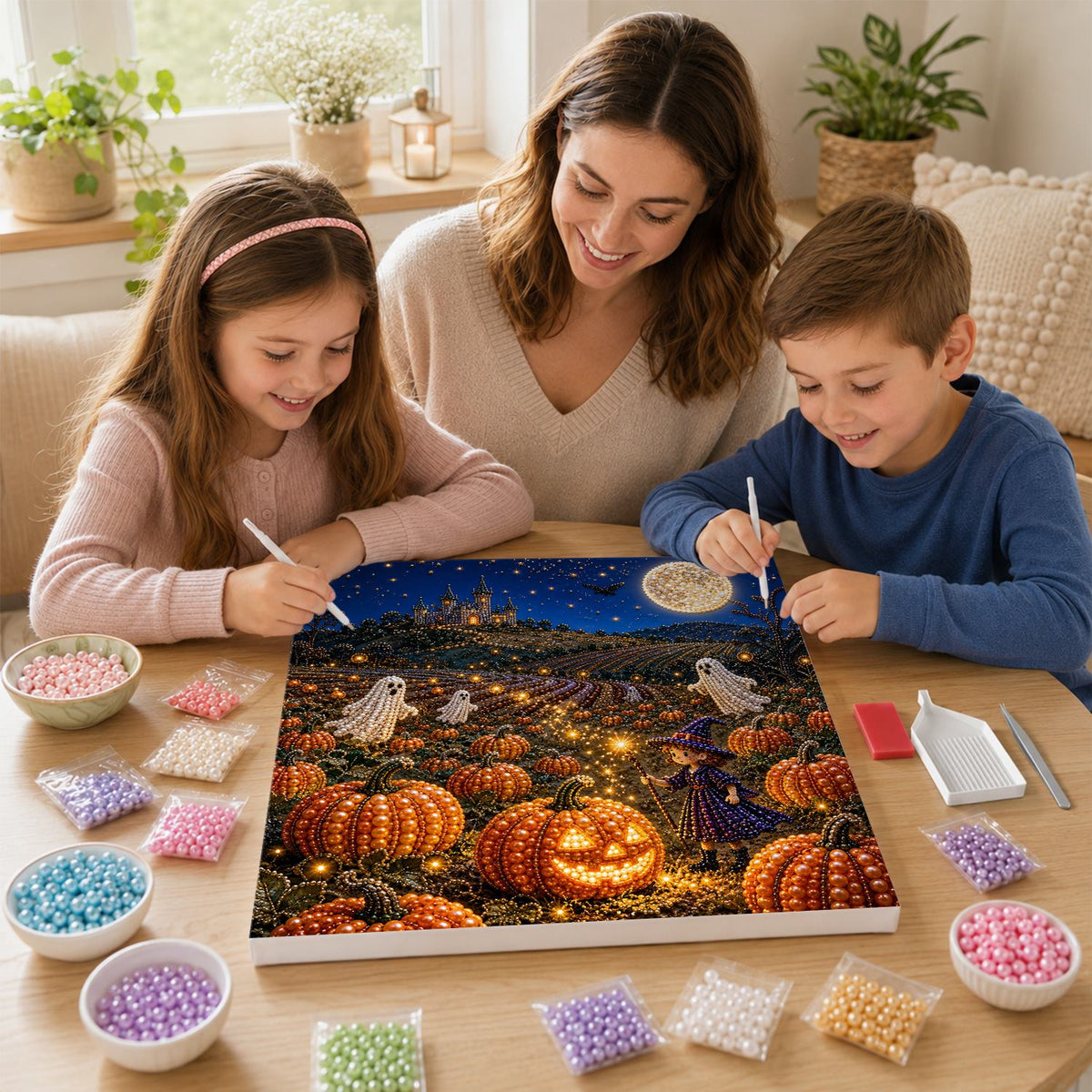 Moonlit Pumpkin Field and Castle pearl painting – image 15