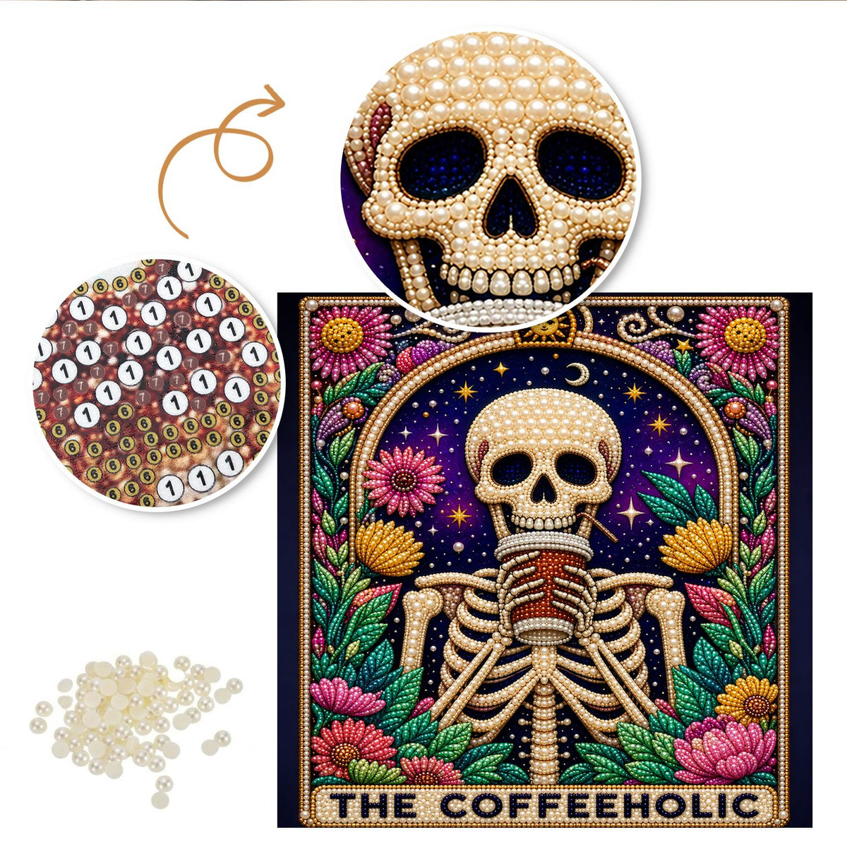 Floral Skeleton pearl painting – image 6