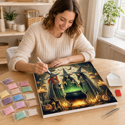 Witch Coven Round the Cauldron pearl painting – image 16