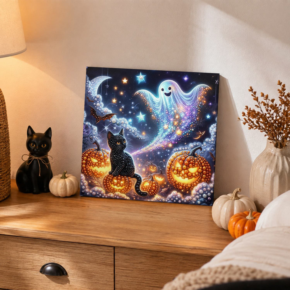Black Cat and Starry Ghost pearl painting – image 2