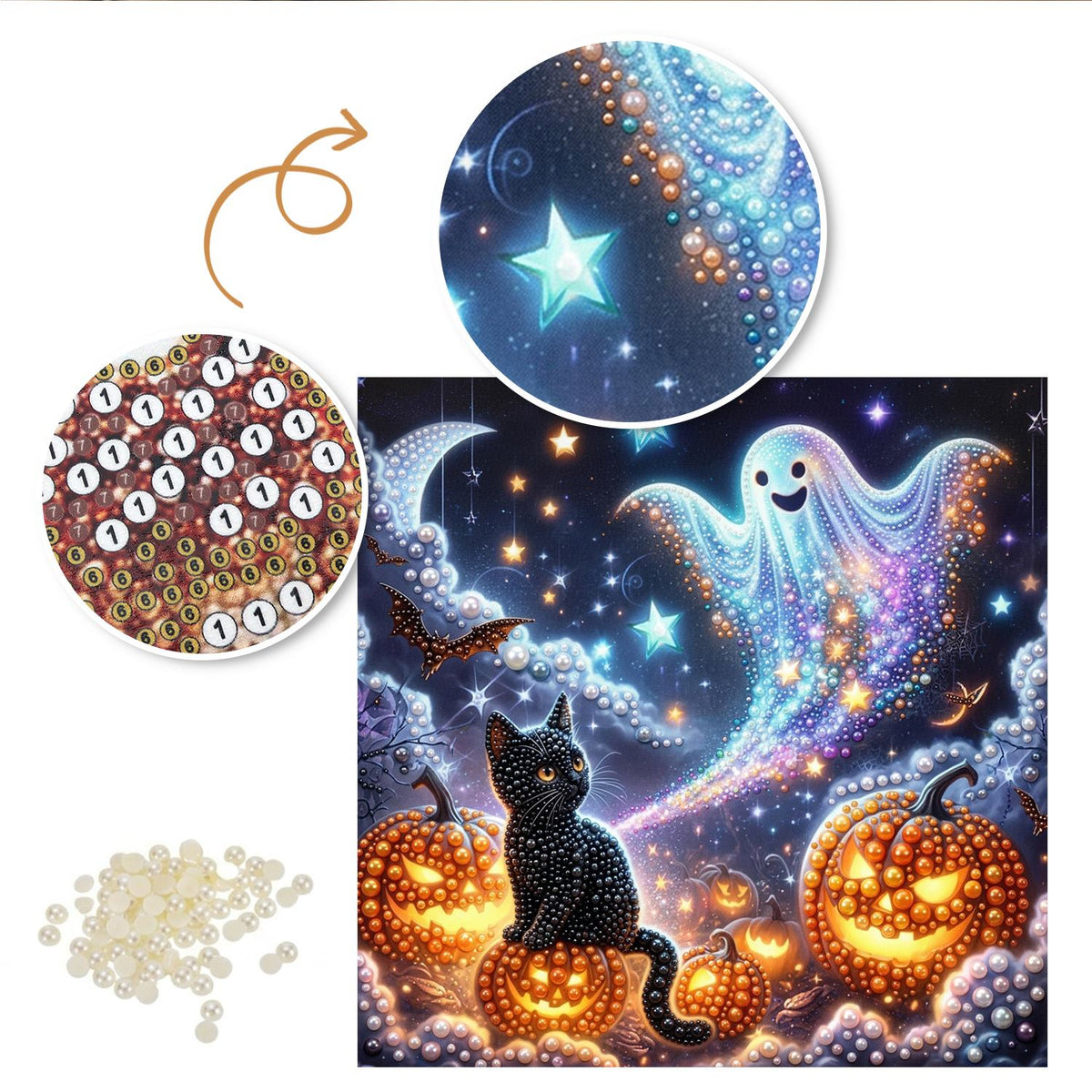 Black Cat and Starry Ghost pearl painting – image 6