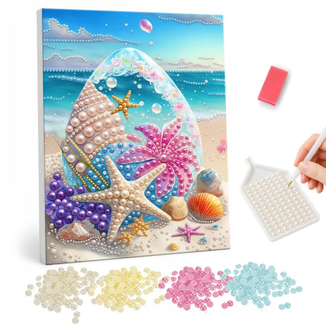 Undersea Pearl Painting with Seashells and Starfish pearl painting – image 1