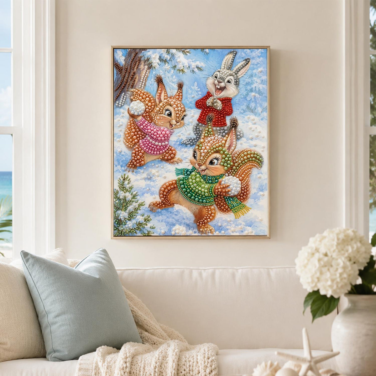 Snowball Fight in Sweaters pearl painting – image 3