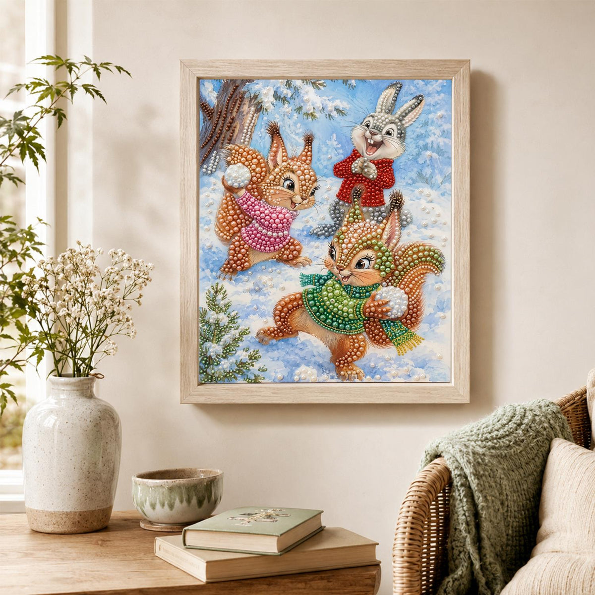 Snowball Fight in Sweaters pearl painting – image 4