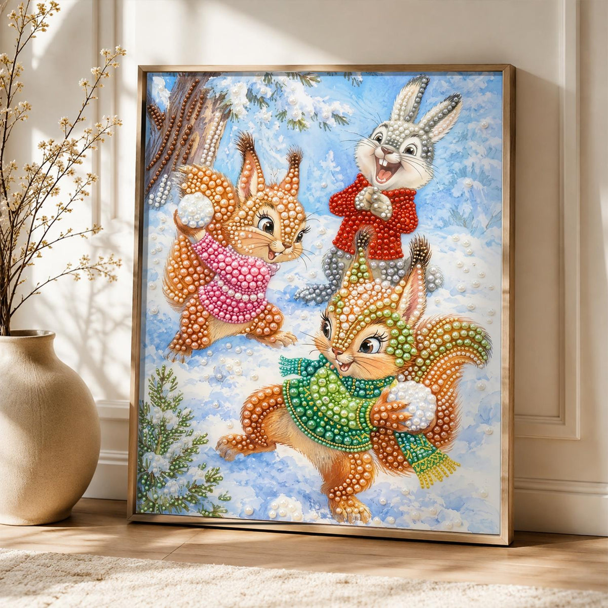 Snowball Fight in Sweaters pearl painting – image 5