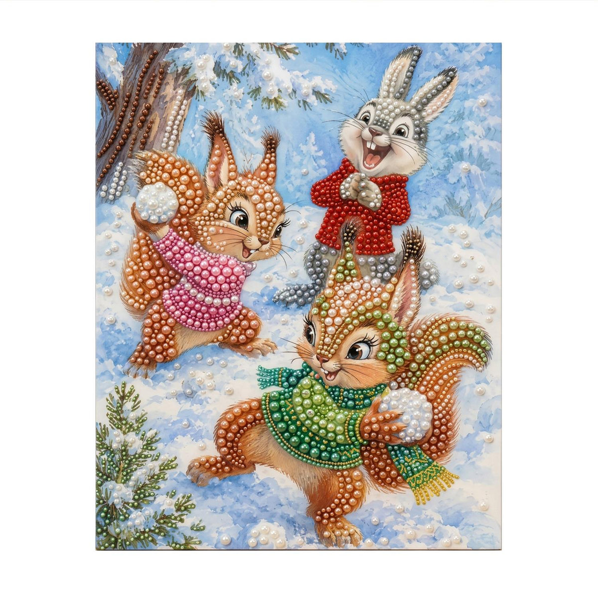 Snowball Fight in Sweaters pearl painting – image 11
