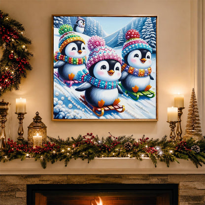 Three Penguins on Sleds pearl painting – image 3