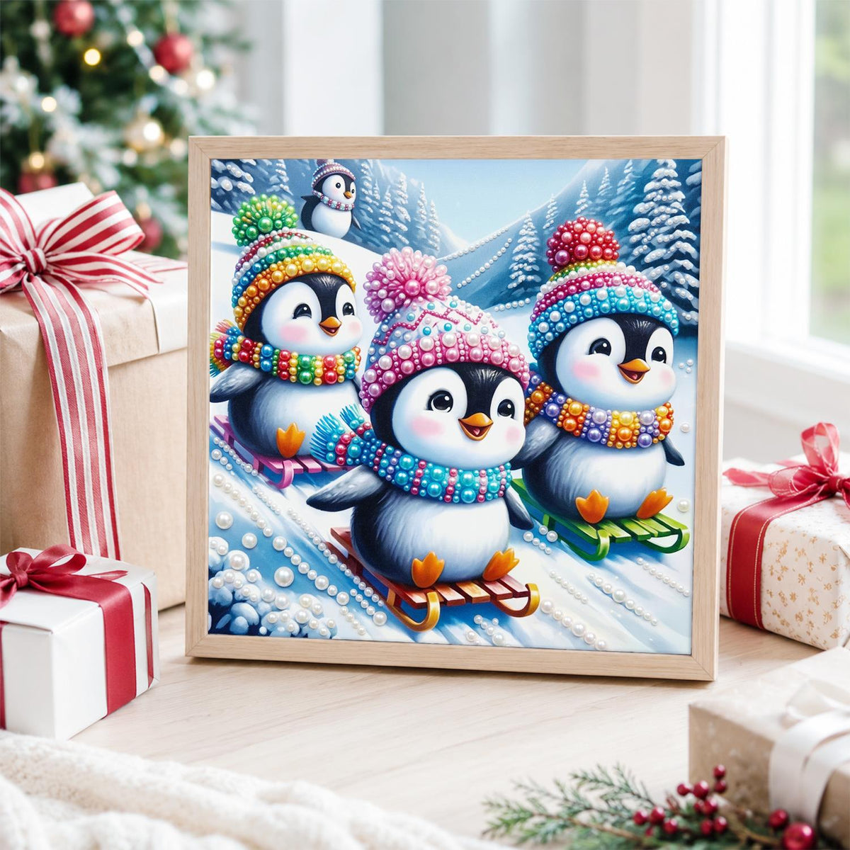 Three Penguins on Sleds pearl painting – image 4