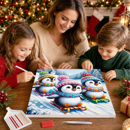 Three Penguins on Sleds pearl painting – image 15