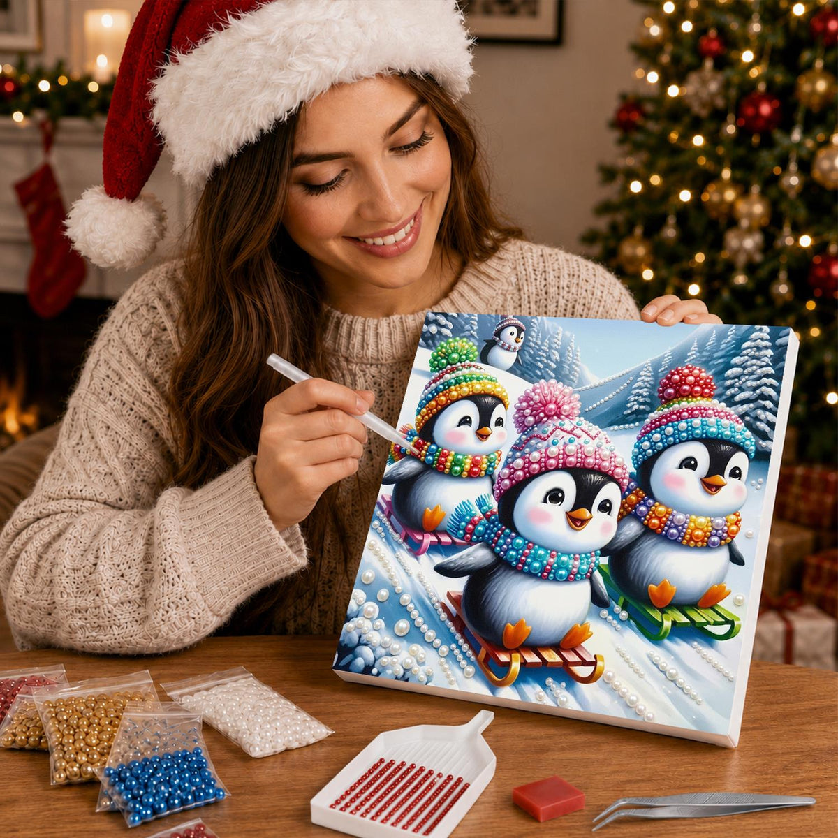 Three Penguins on Sleds pearl painting – image 16