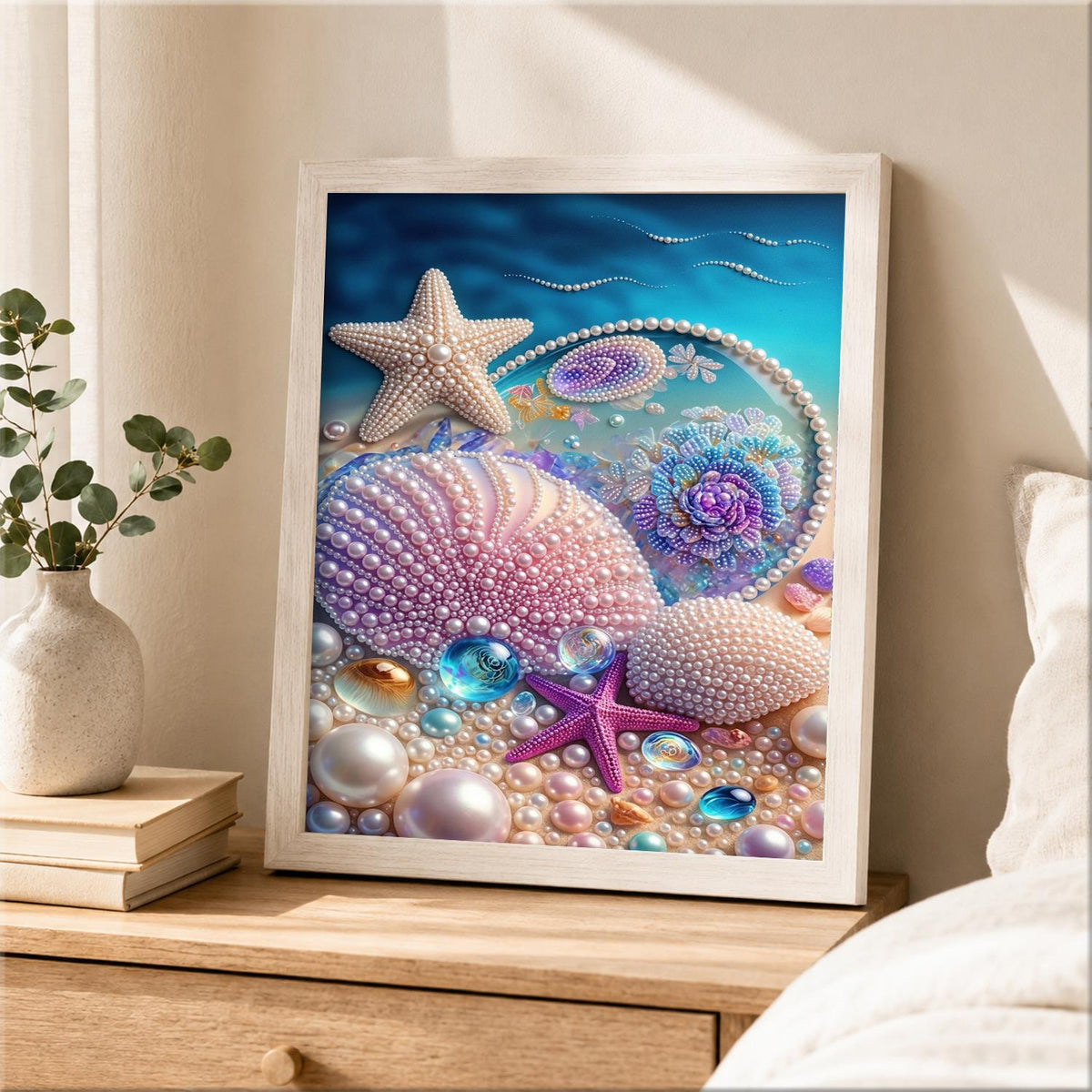 Blush Scallop and Starfish Beach pearl painting – image 2