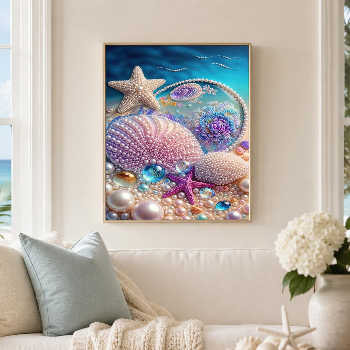 Blush Scallop and Starfish Beach pearl painting – image 3