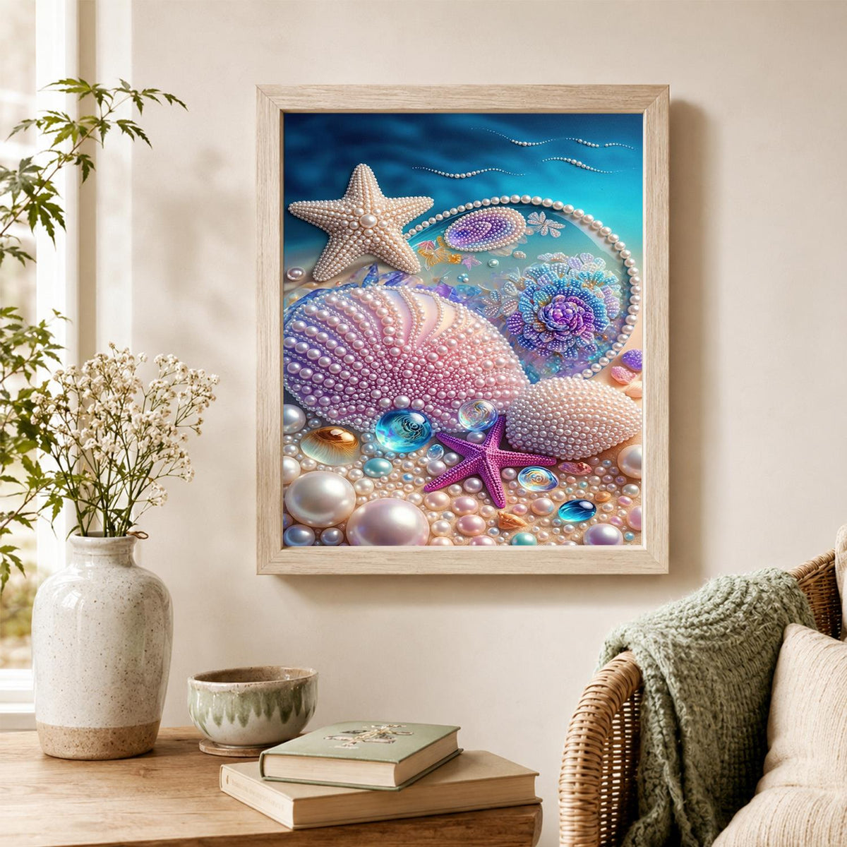 Blush Scallop and Starfish Beach pearl painting – image 4