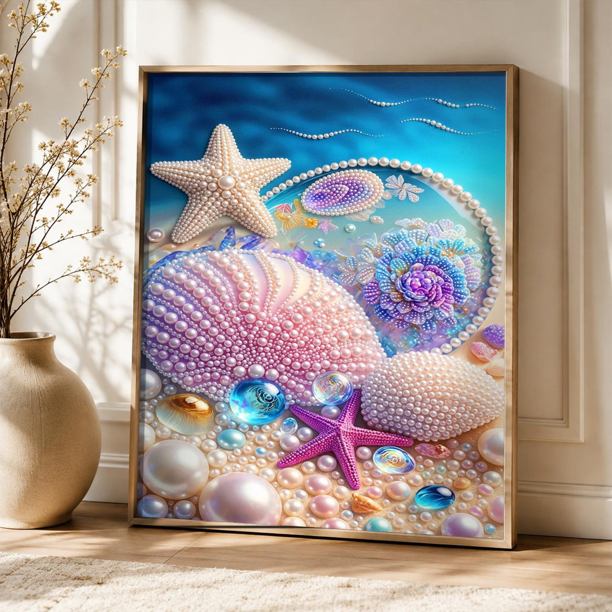 Blush Scallop and Starfish Beach pearl painting – image 5