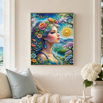 Flower-Haired Woman by the Sea pearl painting – image 3