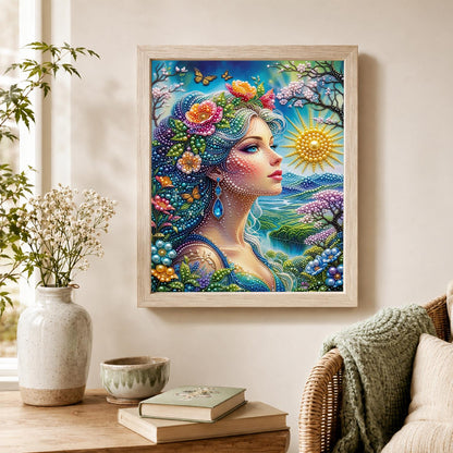 Flower-Haired Woman by the Sea pearl painting – image 4