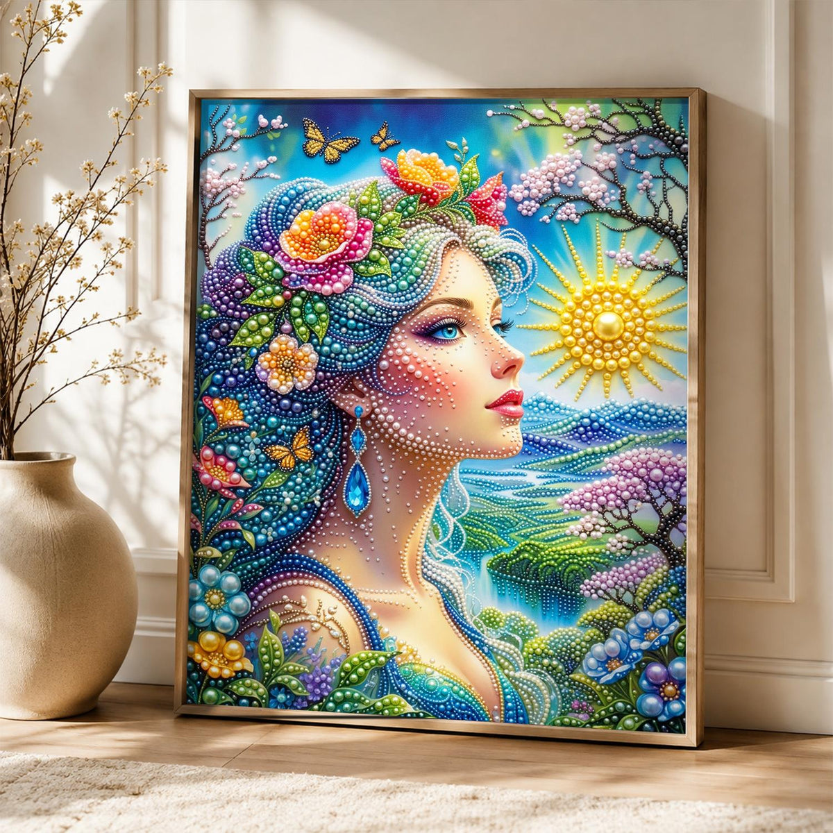 Flower-Haired Woman by the Sea pearl painting – image 5