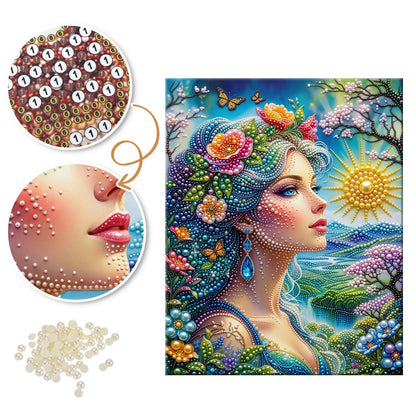 Flower-Haired Woman by the Sea pearl painting – image 6