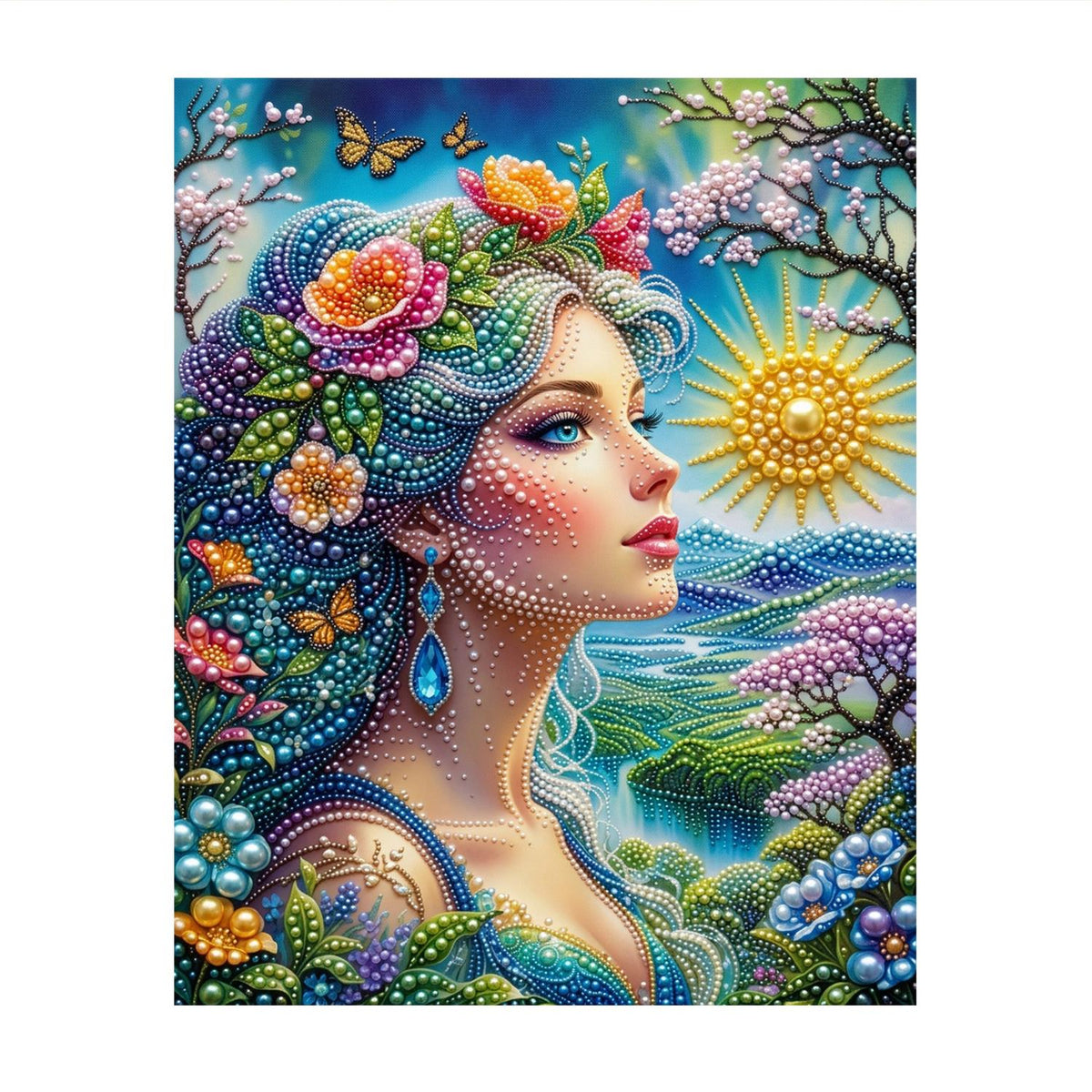 Flower-Haired Woman by the Sea pearl painting – image 11