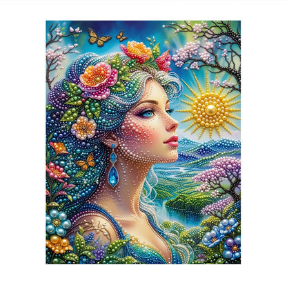 Flower-Haired Woman by the Sea pearl painting – image 11