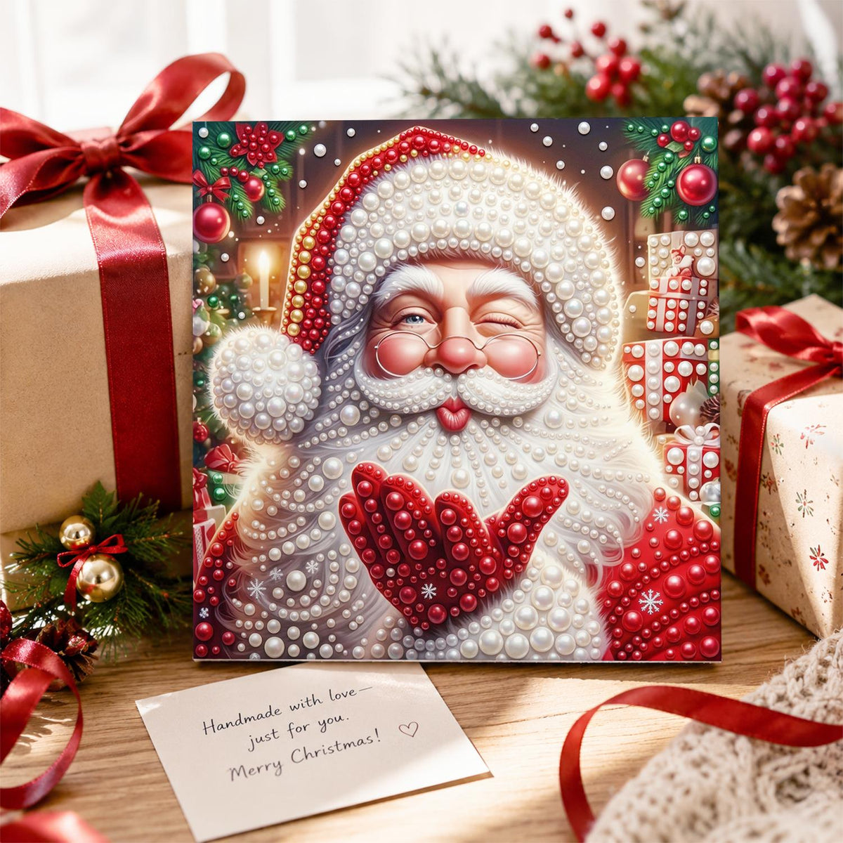 Santa Sending Heart Mittens pearl painting – image 2