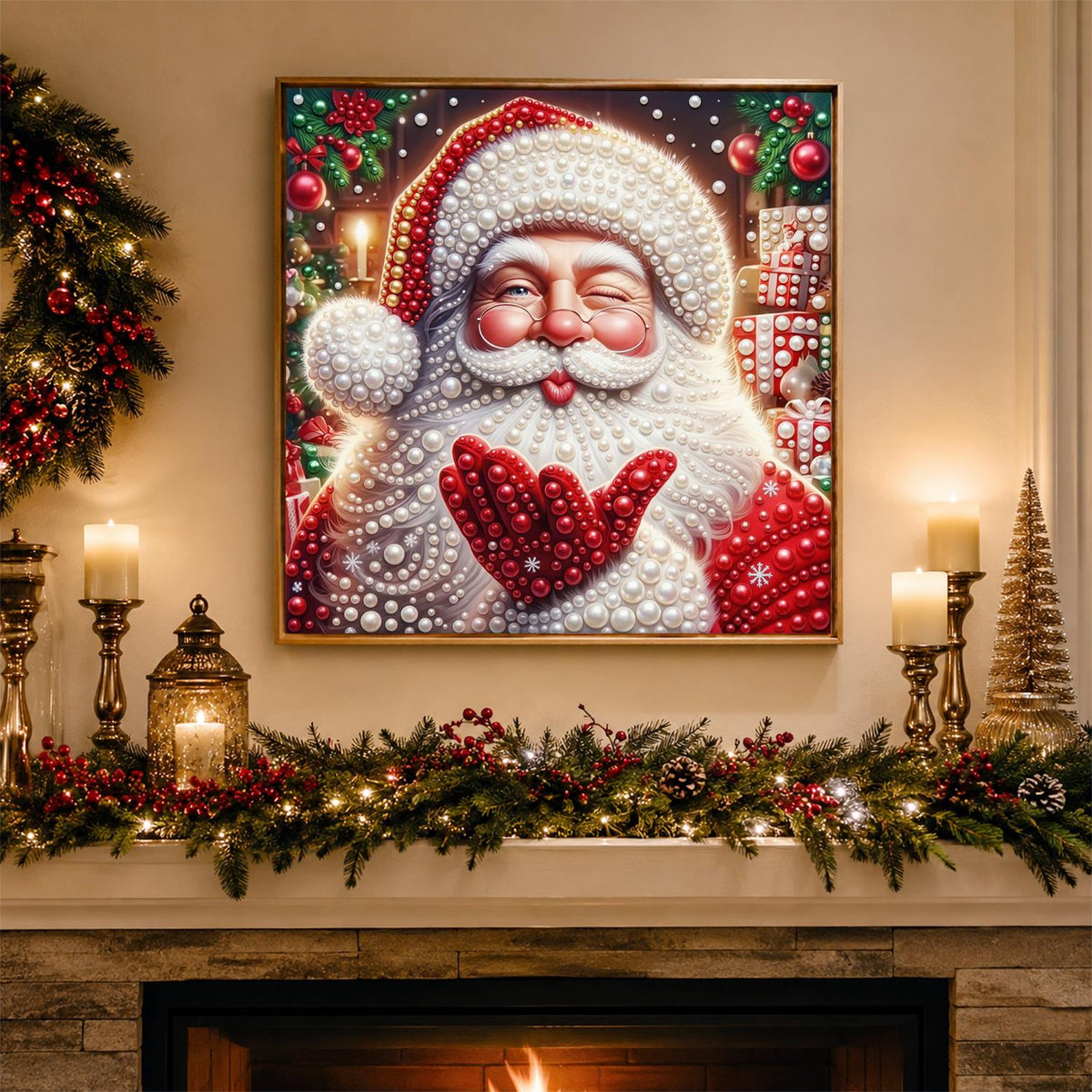 Santa Sending Heart Mittens pearl painting – image 3