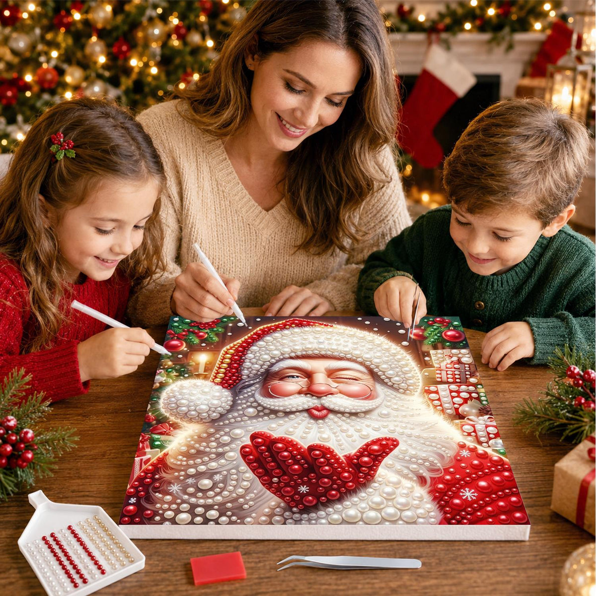 Santa Sending Heart Mittens pearl painting – image 15