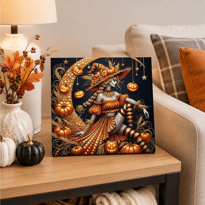 Pumpkin Witch on a Crescent pearl painting – image 4
