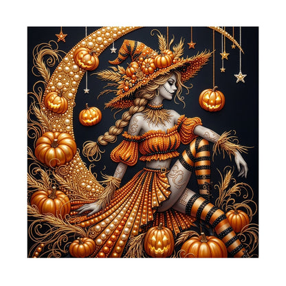Pumpkin Witch on a Crescent pearl painting – image 11